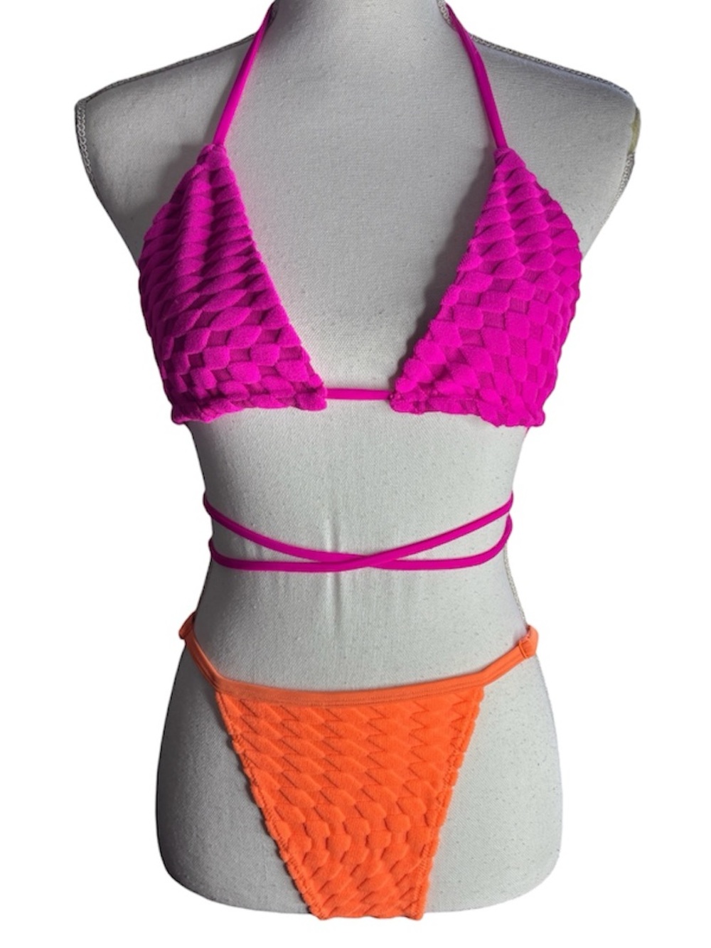GOOD AMERICAN TriangleโString Bikini Fuchsia Pink Neonโ Orange 2-Piece Set